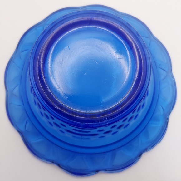 Cobalt Blue Glass Candy Dish Bowl Hobnail Pattern Scalloped Edge Small - Picture 2 of 6